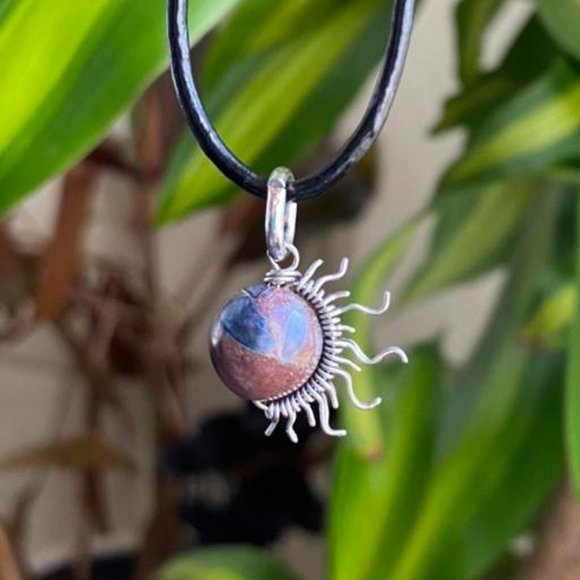 Stainless steel Pietersite tigers eye Sunburst Pendant Choker - Picture 4 of 4